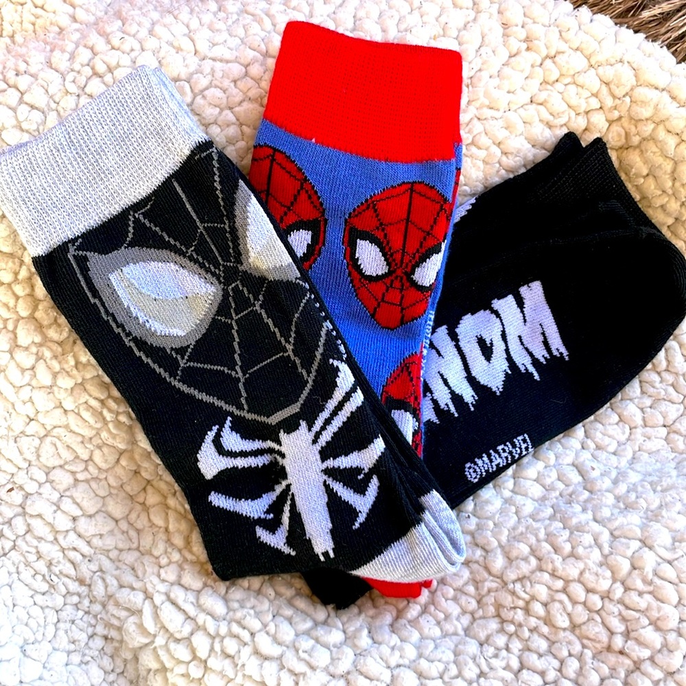 Marvel Spider-Man Black Red Blue Crew Socks - 3 Pack